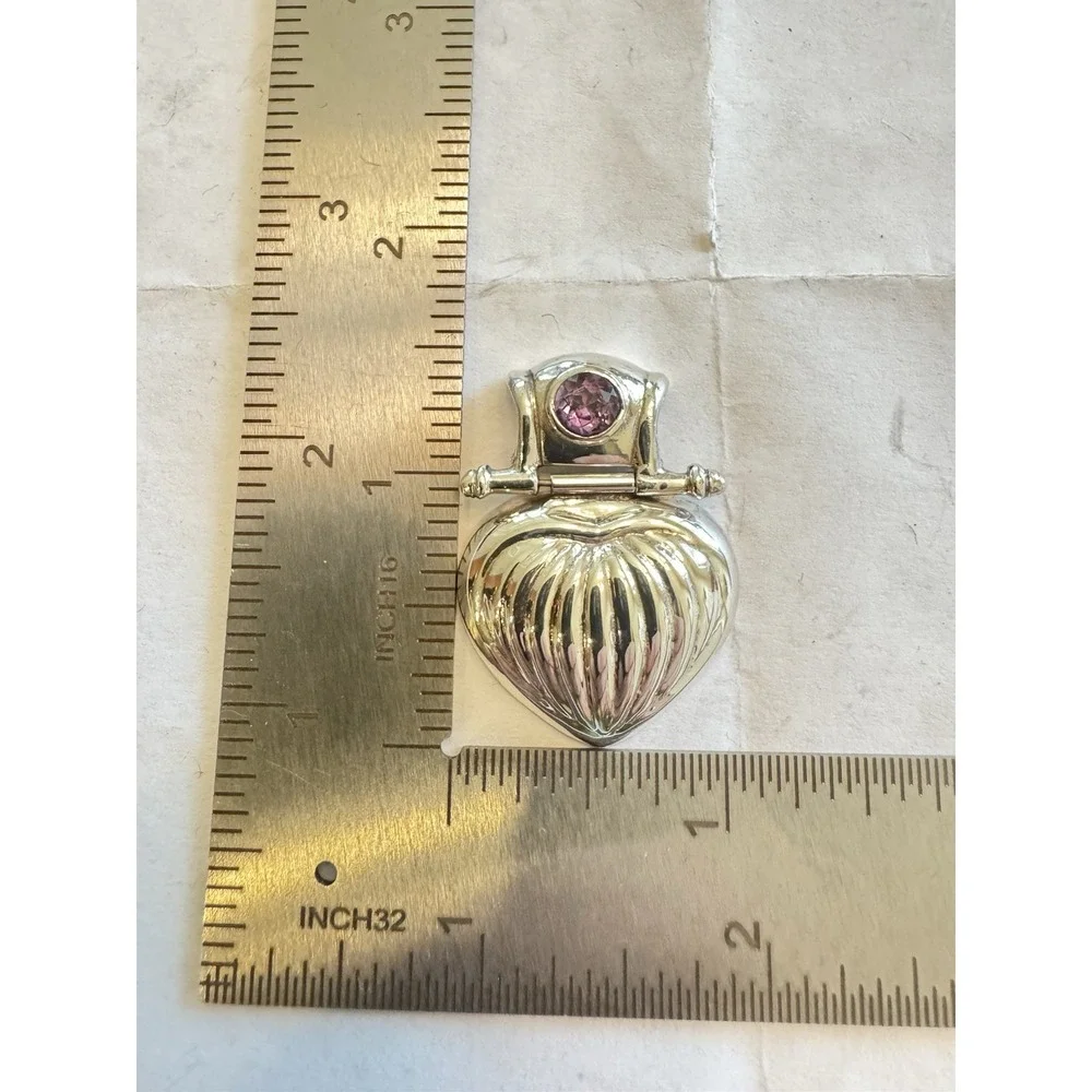 Italian 925 Sterling Silver Puffed Fluted Heart Hinge Pendant SU Amethyst